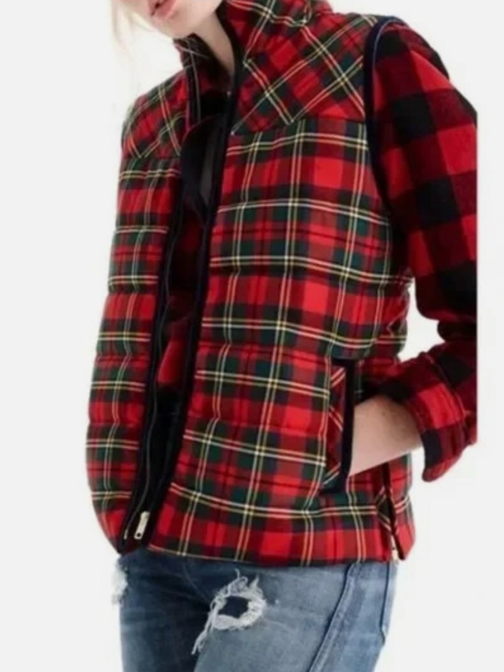 J. Crew Red & Green Tartan Plaid Puffer Vest